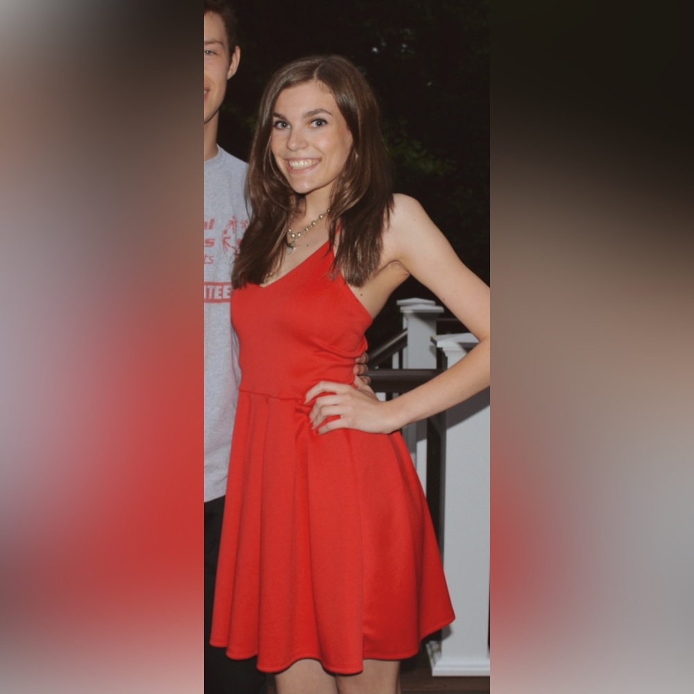 🌹Red Backless Satin Halter Skater Dres